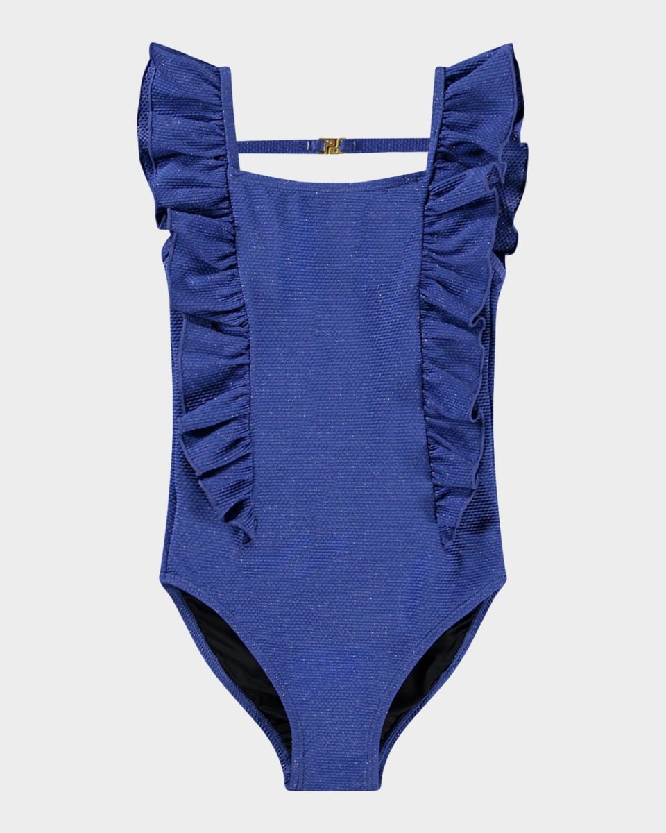 Girl's Nathalie Sparkly Ruffle One-Piece Swimsuit, Size 8-14